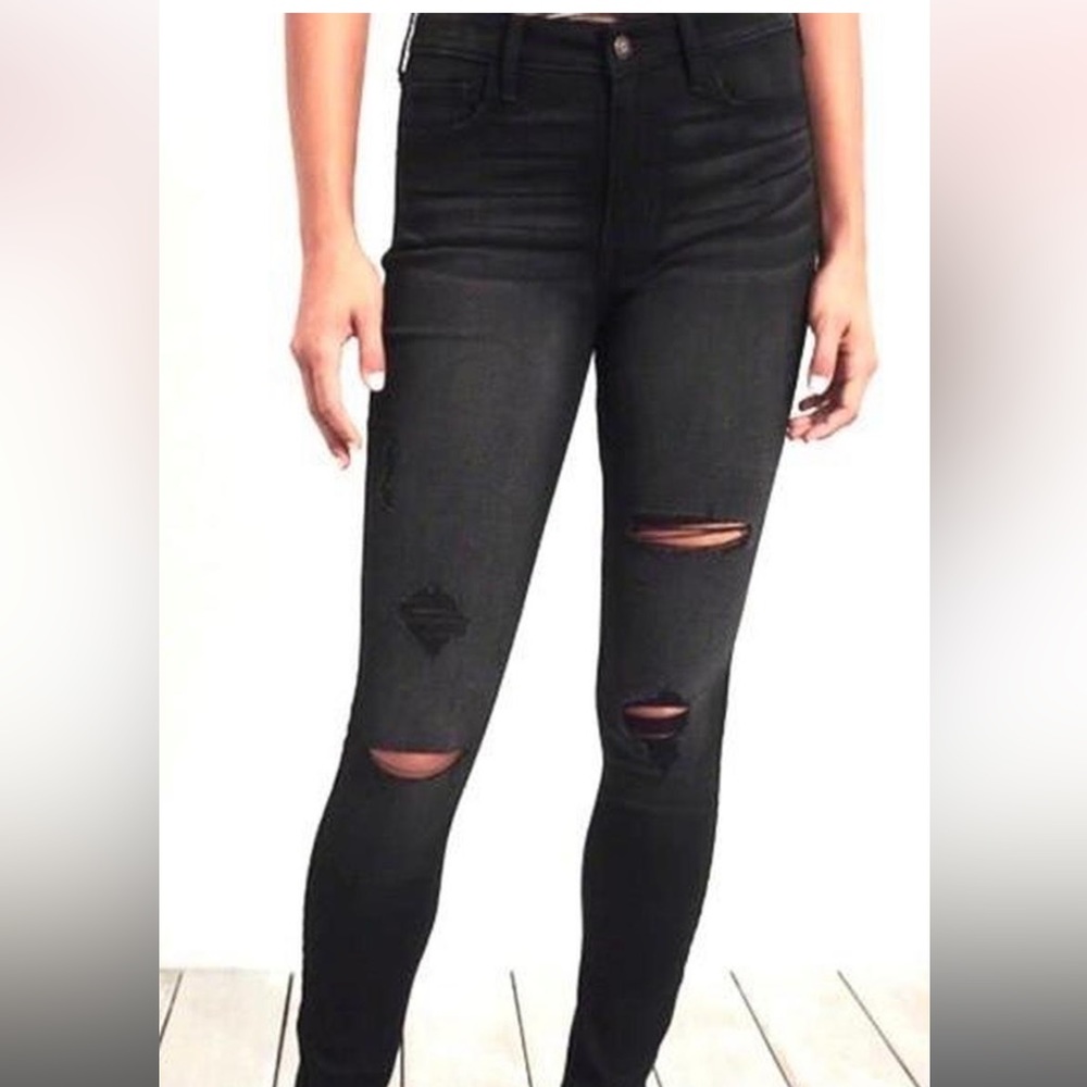 black high rise ripped skinny jeans